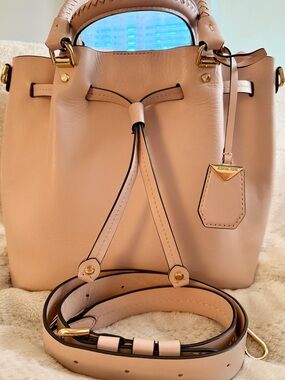 Michael Kors Blush Leather Drawstring Shoulder Bucket Bag
